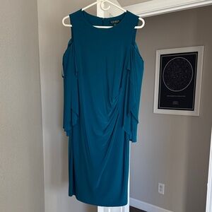 Ralph Lauren Teal Cold Shoulder Midi Dress
